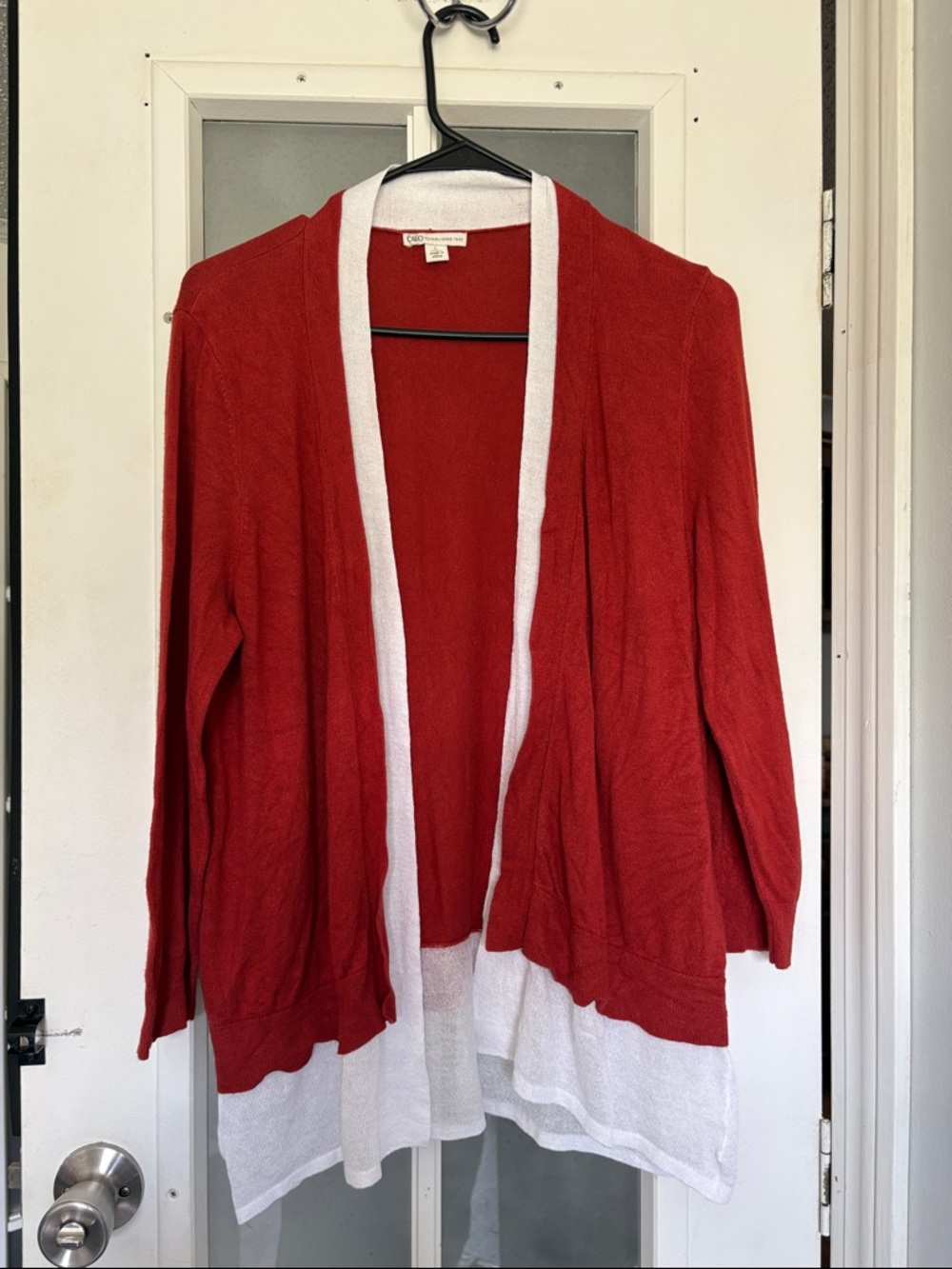 Cato Rust Open-Front Cardigan with White Trim